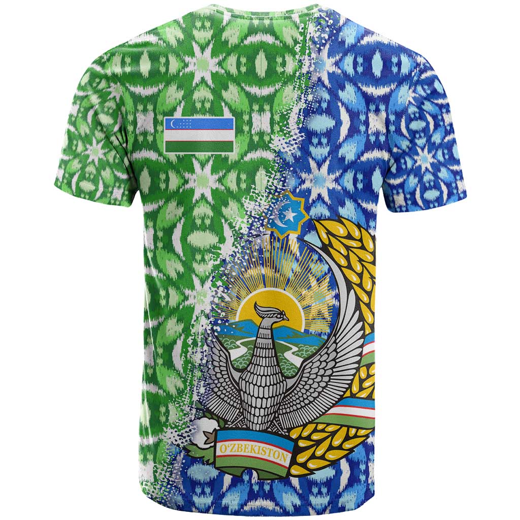 Uzbekistan T-Shirt with Ikat Pattern and National Coat of Arms Design Graphic Tee