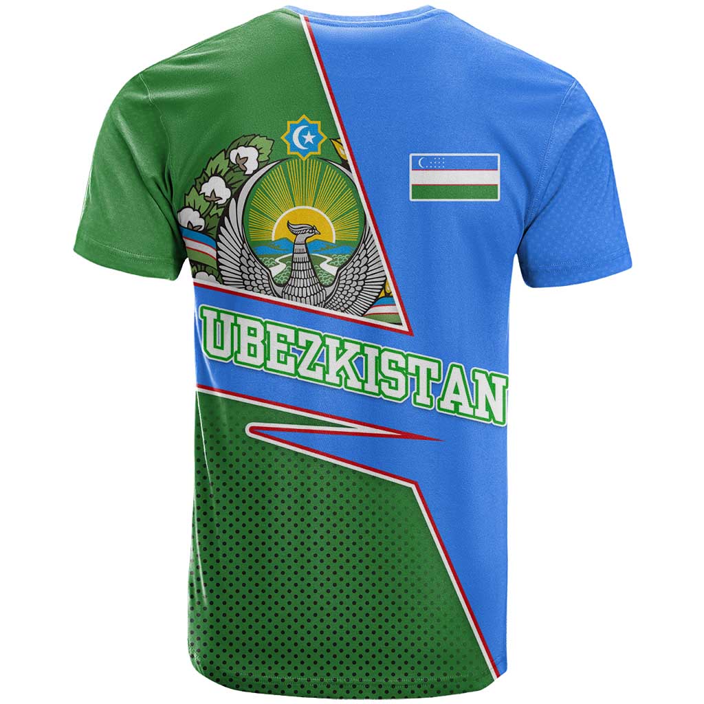 Uzbekistan T-Shirt with National Coat of Arms and Modern Gradient Design Graphic Tee