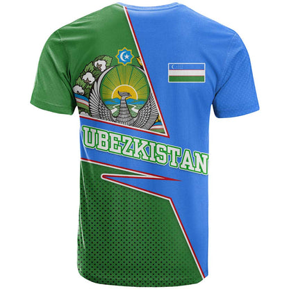 Uzbekistan T-Shirt with National Coat of Arms and Modern Gradient Design Graphic Tee