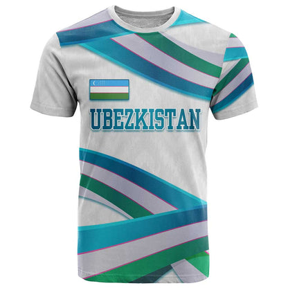 Uzbekistan T-Shirt with Ribbon Wave Design Graphic Tee