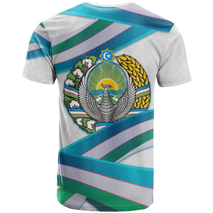 Uzbekistan T-Shirt with Ribbon Wave Design Graphic Tee