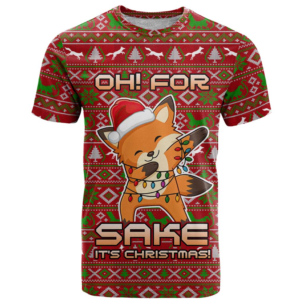 Oh For Fox Sake Christmas T-Shirt Xmas Holiday Patterns Graphic Tee