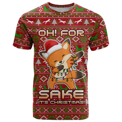 Oh For Fox Sake Christmas T-Shirt Xmas Holiday Patterns Graphic Tee