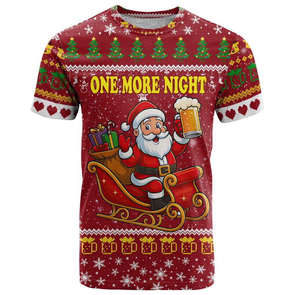 One More Night Santa Beer Christmas T-Shirt Xmas Holiday Patterns Graphic Tee