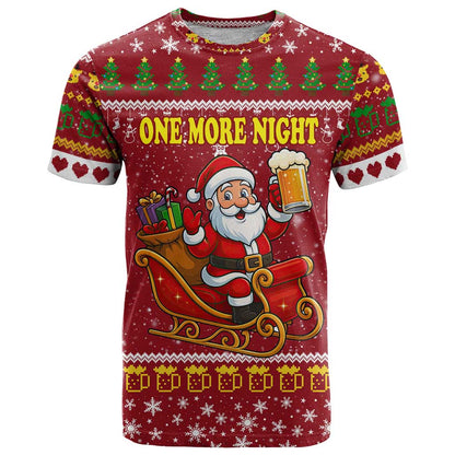 One More Night Santa Beer Christmas T-Shirt Xmas Holiday Patterns Graphic Tee