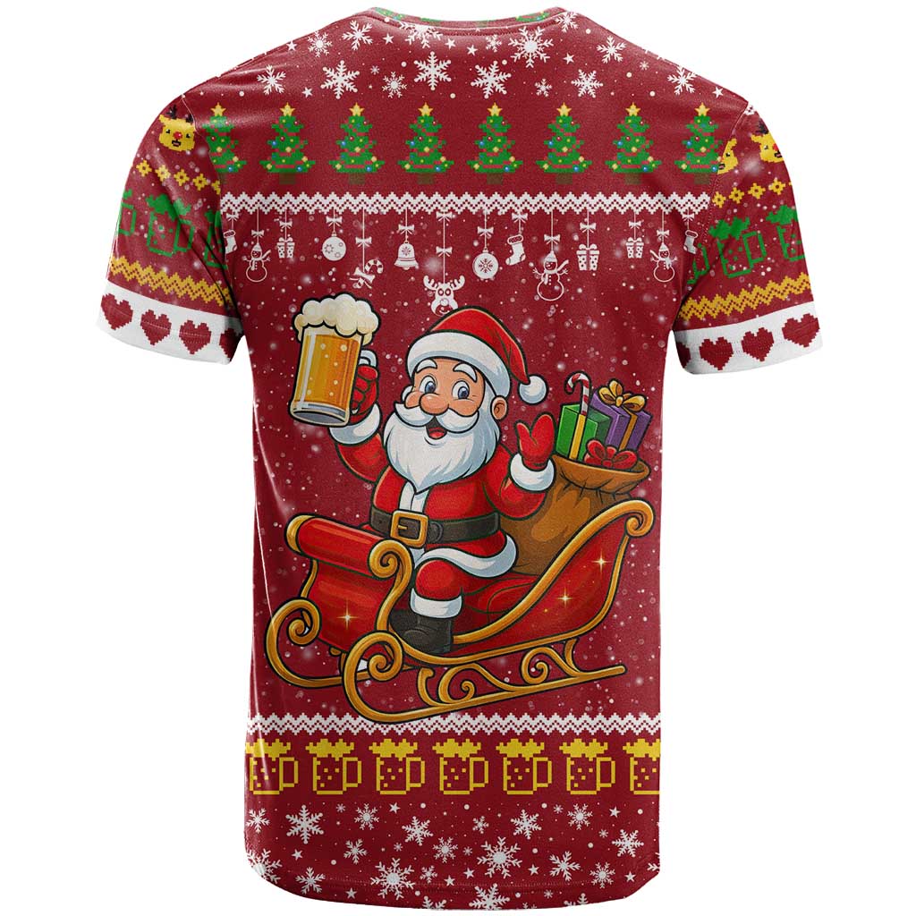 One More Night Santa Beer Christmas T-Shirt Xmas Holiday Patterns Graphic Tee