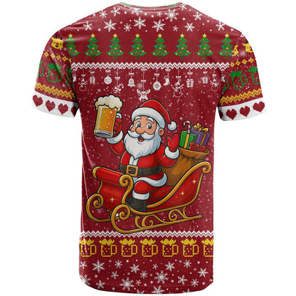 One More Night Santa Beer Christmas T-Shirt Xmas Holiday Patterns Graphic Tee