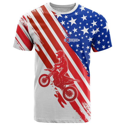 Custom Patriotic Motocross T-Shirt with American Flag Graphic Tee
