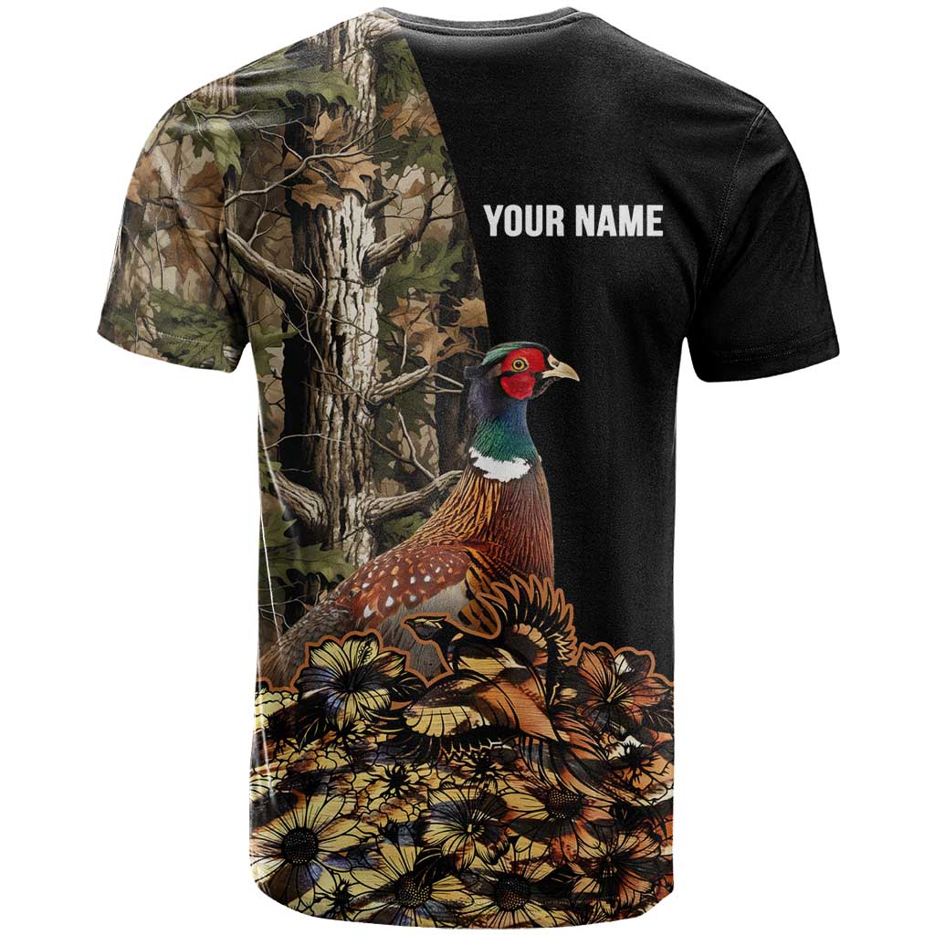 Custom Pheasant Hunting T-Shirt with Woodland Forest Scene and Autumn Foliage Pattern Graphic Tee