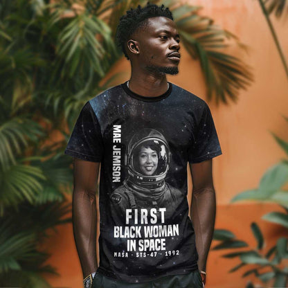 Mae Jemison T-Shirt with NASA Spacesuit Portrait, First Black Woman Graphic Tee