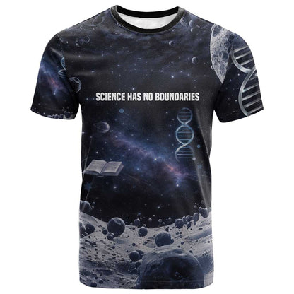 Mae Jemison T-Shirt with Space Portrait Design, Science Has No Boundaries Quote and DNA Book Elements Graphic Tee