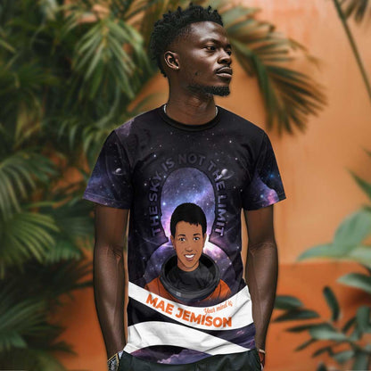 Mae Jemison T-Shirt Cartoon Astronaut Portrait, The Sky Is Not the Limit Quote and Galaxy Dreamer Graphic Tee