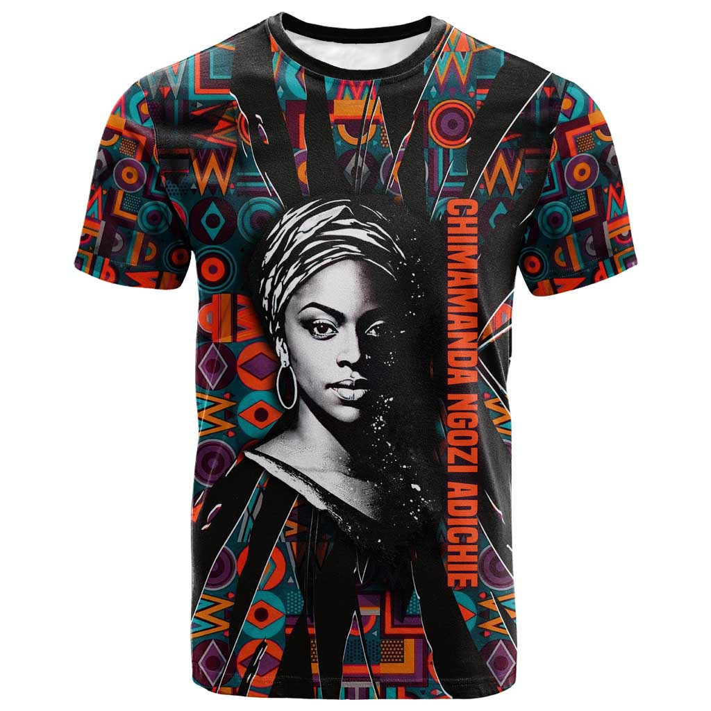Chimamanda Ngozi Adichie T-Shirt with Monochrome Portrait, The Danger of a Single Story Quote Graphic Tee