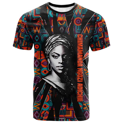 Chimamanda Ngozi Adichie T-Shirt with Monochrome Portrait, The Danger of a Single Story Quote Graphic Tee