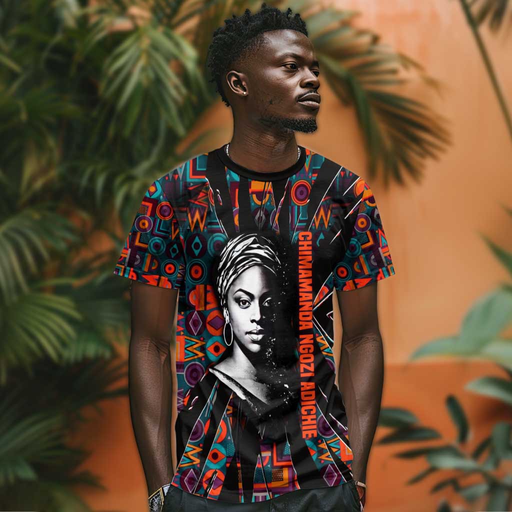 Chimamanda Ngozi Adichie T-Shirt with Monochrome Portrait, The Danger of a Single Story Quote Graphic Tee