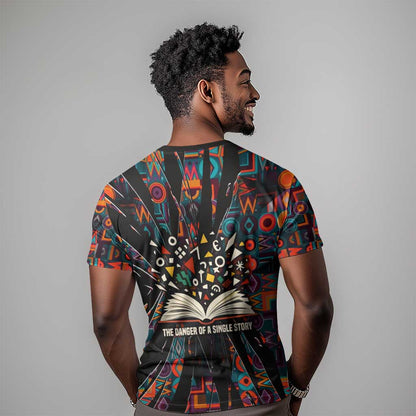 Chimamanda Ngozi Adichie T-Shirt with Monochrome Portrait, The Danger of a Single Story Quote Graphic Tee
