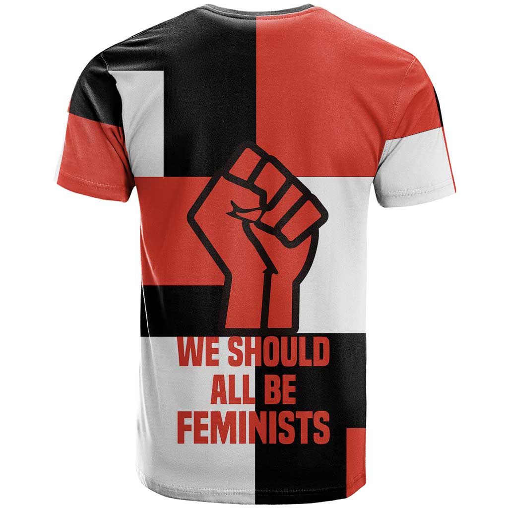 Chimamanda Ngozi Adichie T-Shirt with Bold Red Portrait, We Should All Be Feminists Quote Graphic Tee