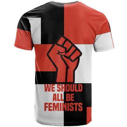 Chimamanda Ngozi Adichie T-Shirt with Bold Red Portrait, We Should All Be Feminists Quote Graphic Tee