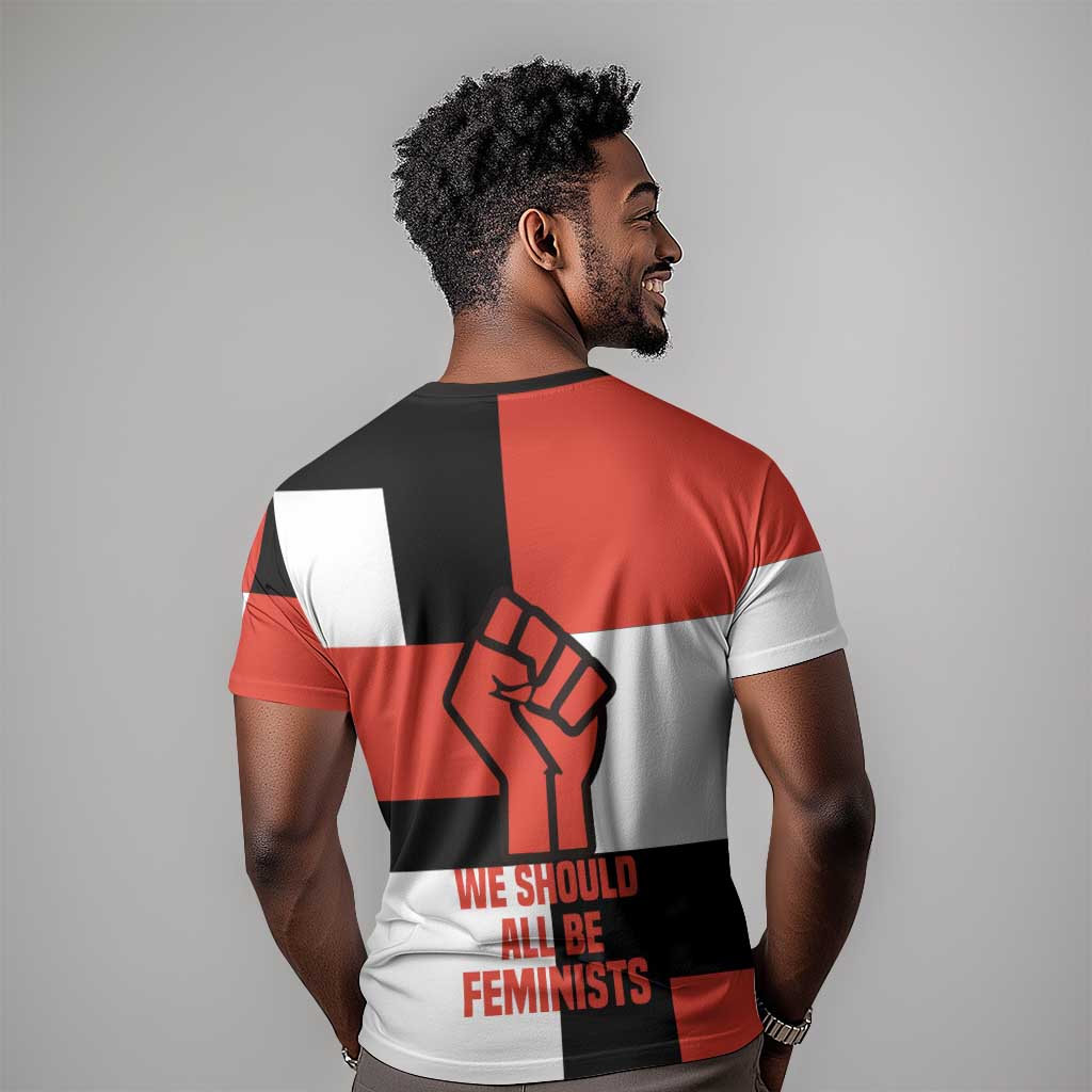 Chimamanda Ngozi Adichie T-Shirt with Bold Red Portrait, We Should All Be Feminists Quote Graphic Tee