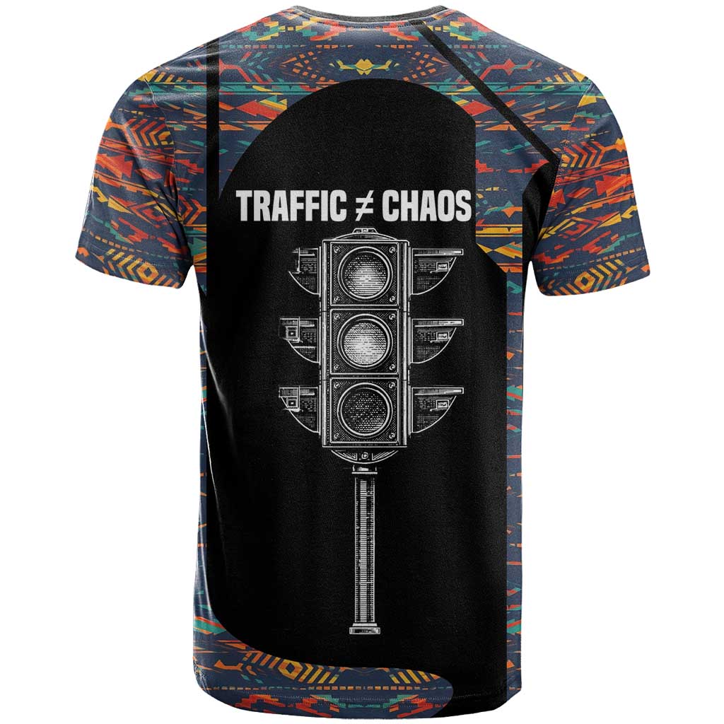 Garrett Morgan T-Shirt with Full Body Portrait, Stop Wait Go Quote, Traffic Light Design Graphic Tee
