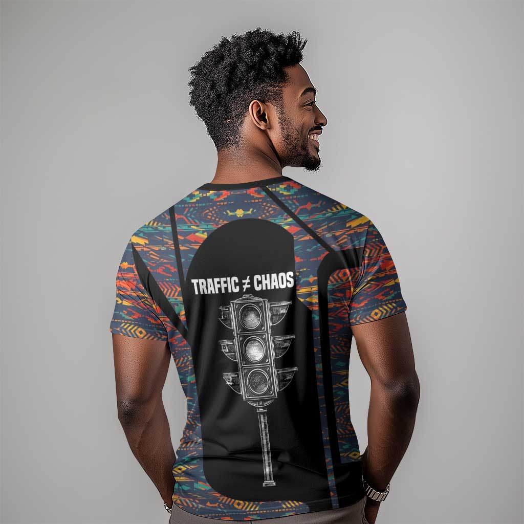 Garrett Morgan T-Shirt with Full Body Portrait, Stop Wait Go Quote, Traffic Light Design Graphic Tee