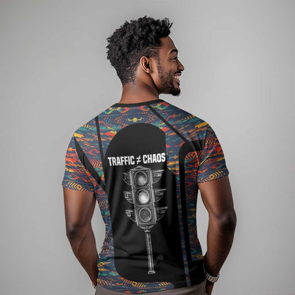 Garrett Morgan T-Shirt with Full Body Portrait, Stop Wait Go Quote, Traffic Light Design Graphic Tee