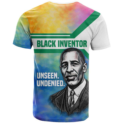 Garrett Morgan T-Shirt with Real Impact Quote, Black Inventor Portrait and Vibrant Watercolor Graphic Tee