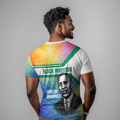Garrett Morgan T-Shirt with Real Impact Quote, Black Inventor Portrait and Vibrant Watercolor Graphic Tee