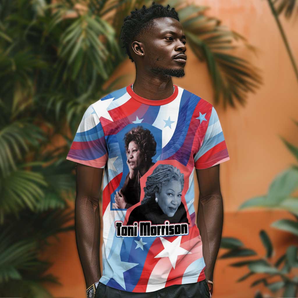 Toni Morrison T-Shirt Abstract Wings Design Empowering Quote Dual Portrait Celebration of Literary Freedom Graphic Tee