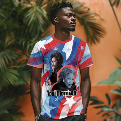 Toni Morrison T-Shirt Abstract Wings Design Empowering Quote Dual Portrait Celebration of Literary Freedom Graphic Tee