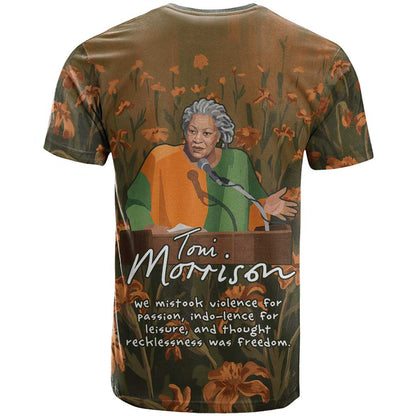 Toni Morrison T-Shirt Floral Themed Design Featuring The Bluest Eye Cover Art Thought-Provoking Quote Graphic Tee