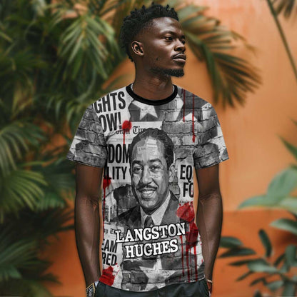 Langston Hughes T-Shirt Urban Brick Wall Design with Protest Art and Poetry Powerful Quotes Graphic Tee