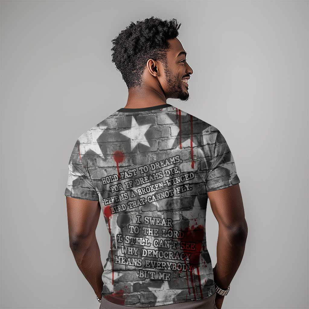 Langston Hughes T-Shirt Urban Brick Wall Design with Protest Art and Poetry Powerful Quotes Graphic Tee