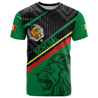Custom Senegal T-Shirt Lion Graphic, National Flag, Fiery Soccer Ball - Bold African Pride Design Graphic Tee