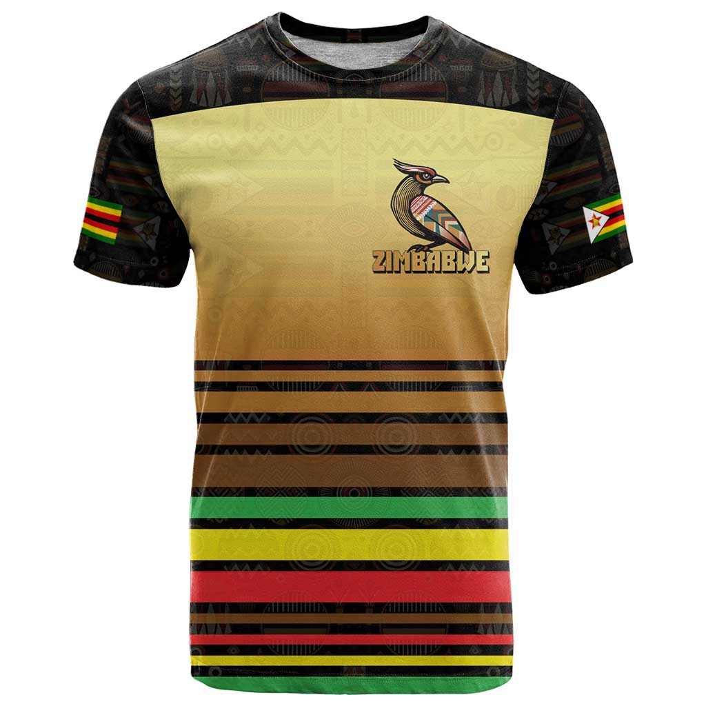 Zimbabwe Pride T-Shirt Zimbabwean Bird, Tribal Patterns and Pan-African Colors Graphic Tee