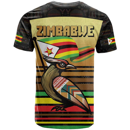 Zimbabwe Pride T-Shirt Zimbabwean Bird, Tribal Patterns and Pan-African Colors Graphic Tee