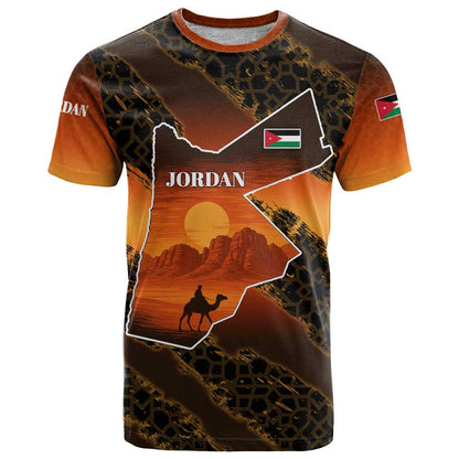 Jordan Desert Sunset T-Shirt with Camel and Traditional Geometric Pattern Graphic Tee