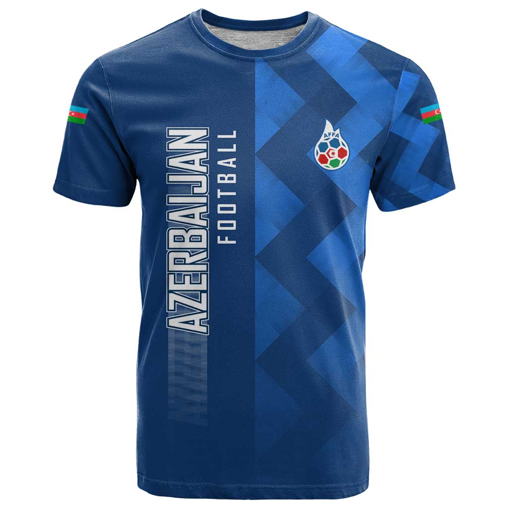 Azerbaijan Football T-Shirt with AFFA Emblem in Blue Geometric Design Graphic Tee