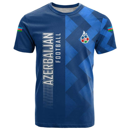 Azerbaijan Football T-Shirt with AFFA Emblem in Blue Geometric Design Graphic Tee