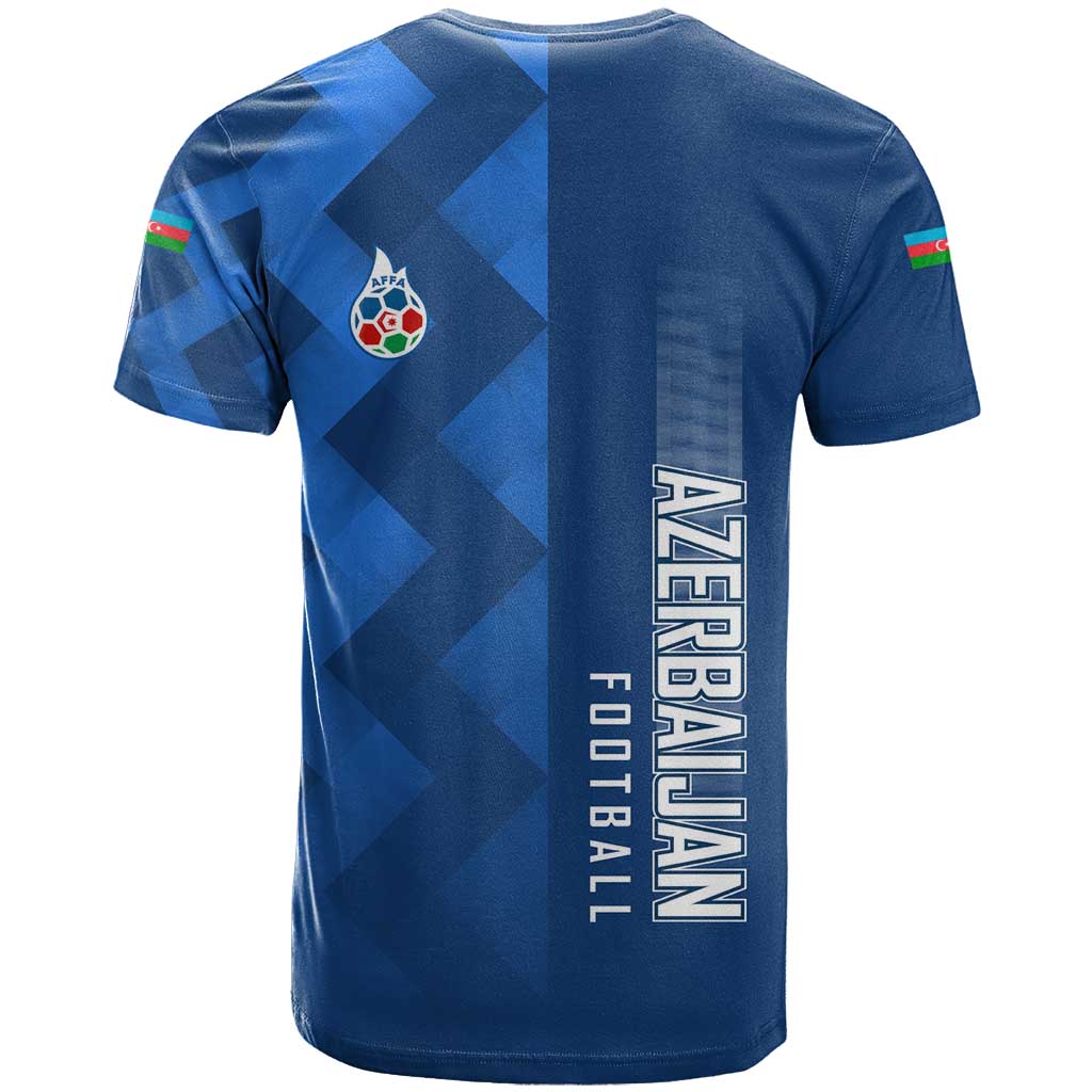 Azerbaijan Football T-Shirt with AFFA Emblem in Blue Geometric Design Graphic Tee