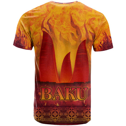Azerbaijan Land of Fire T-Shirt with Flame Towers and Baku Design Graphic Tee