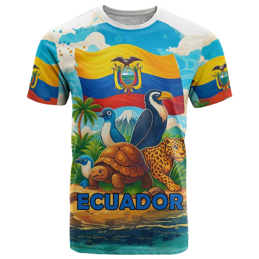 Ecuador T-Shirt with Wildlife and Flag Landscape Design Graphic Tee