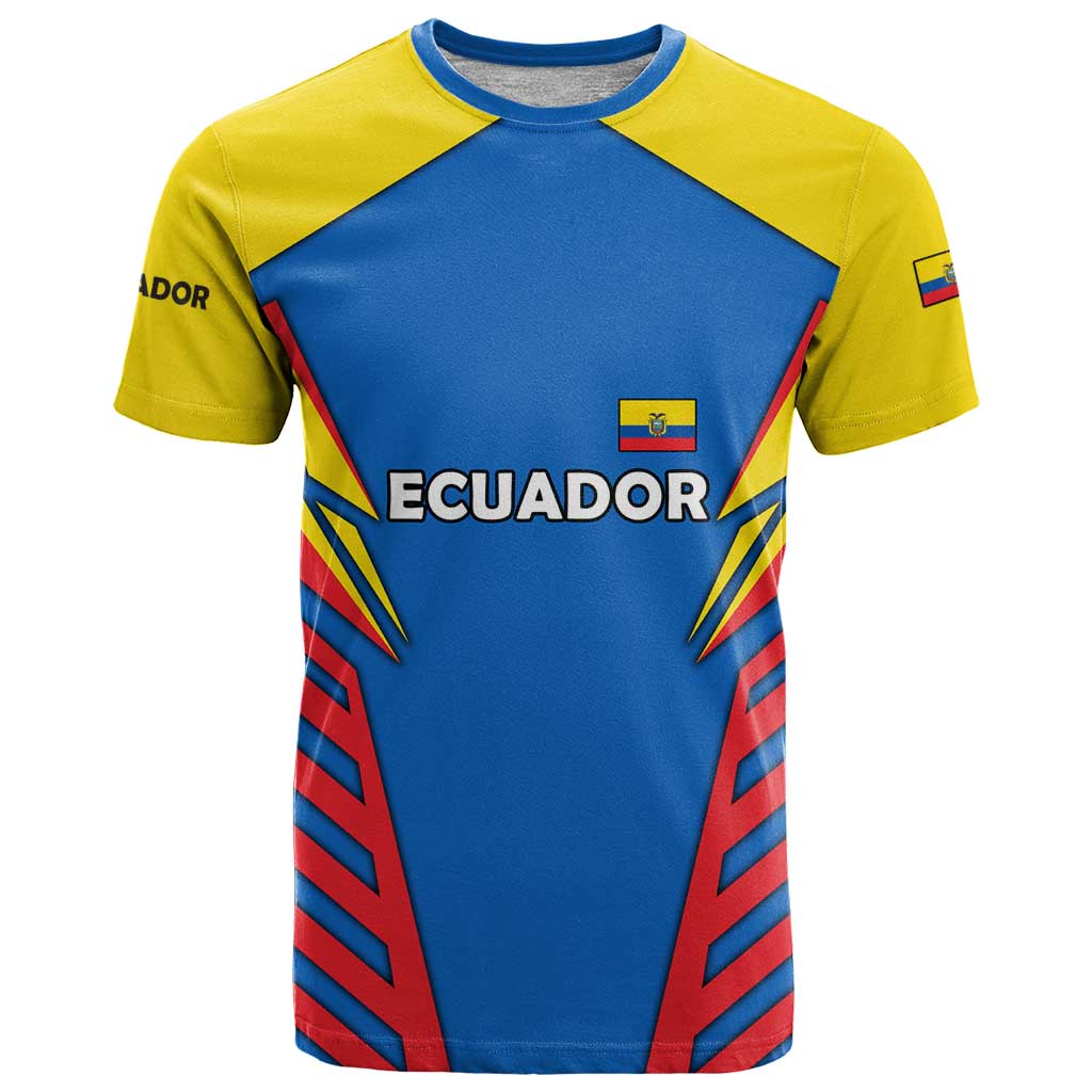 Ecuador T-Shirt with Coat of Arms and Bold Stripe Design Graphic Tee