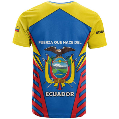 Ecuador T-Shirt with Coat of Arms and Bold Stripe Design Graphic Tee