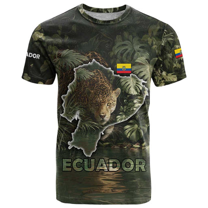Ecuador T-Shirt with Jaguar Rainforest Map Design Graphic Tee
