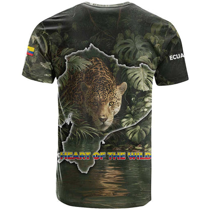 Ecuador T-Shirt with Jaguar Rainforest Map Design Graphic Tee