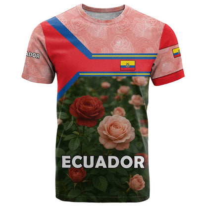 Ecuador T-Shirt with Rose Garden and Floral Texture Design Graphic Tee
