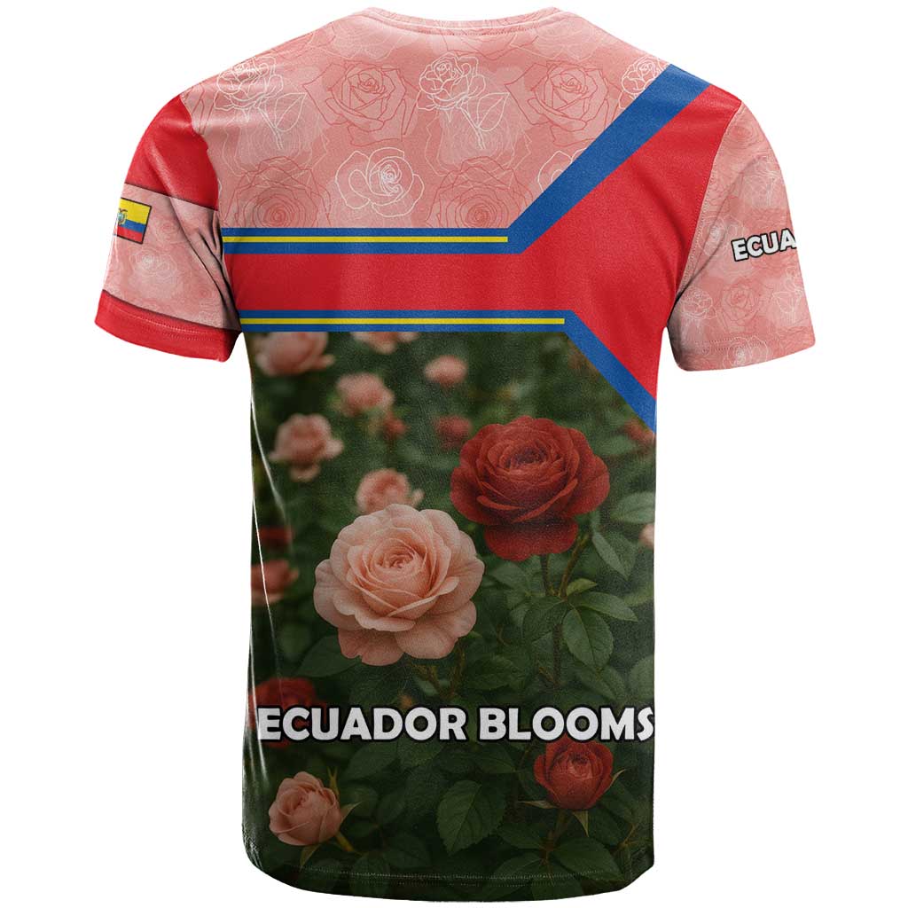 Ecuador T-Shirt with Rose Garden and Floral Texture Design Graphic Tee