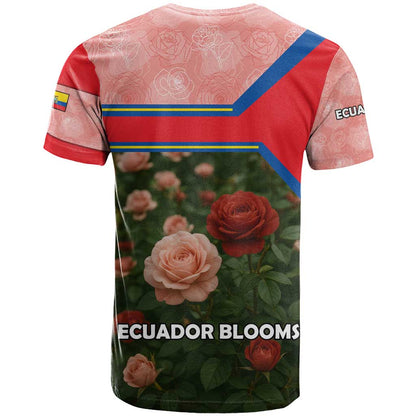 Ecuador T-Shirt with Rose Garden and Floral Texture Design Graphic Tee