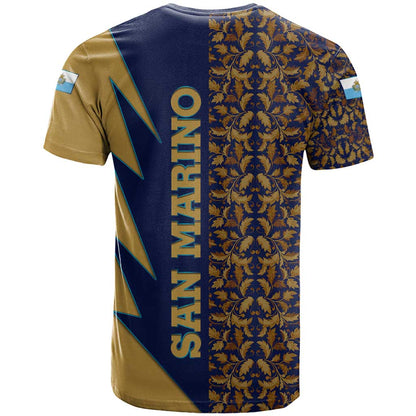 San Marino T-Shirt with Baroque Floral and Lightning Stripe Design Graphic Tee